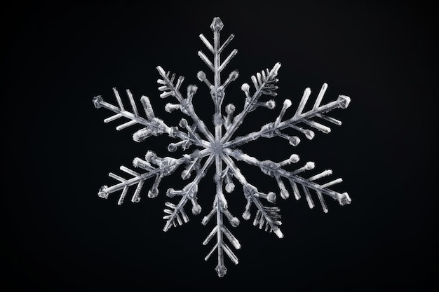 Delicate snowflake on black surface