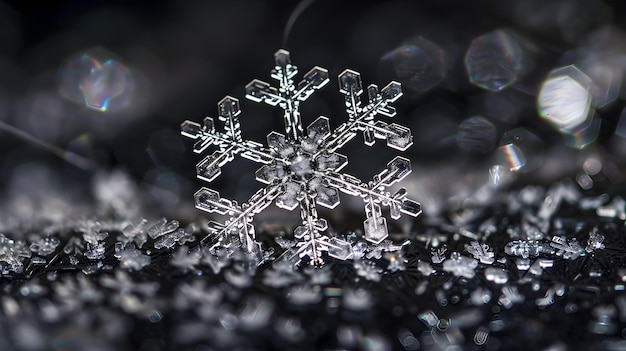 Foto delicate snowflake formation een meesterwerk van de natuur39s precision in high contrast macro photography