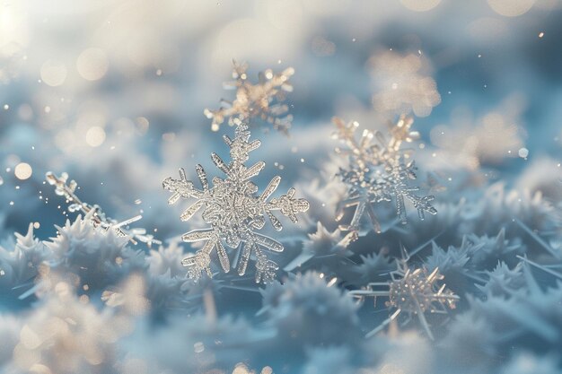 Delicate snowflakes falling on a winters day