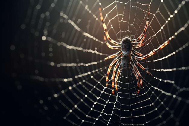 a delicate spider weaving an intricate web capturing the beauty of its intricate silk structure