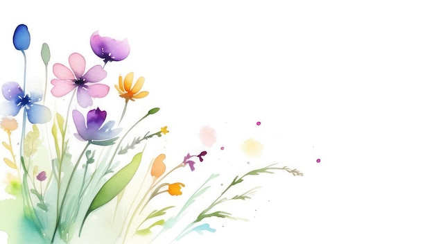 Фото delicate spring field watercolor flowers on a white background copy space