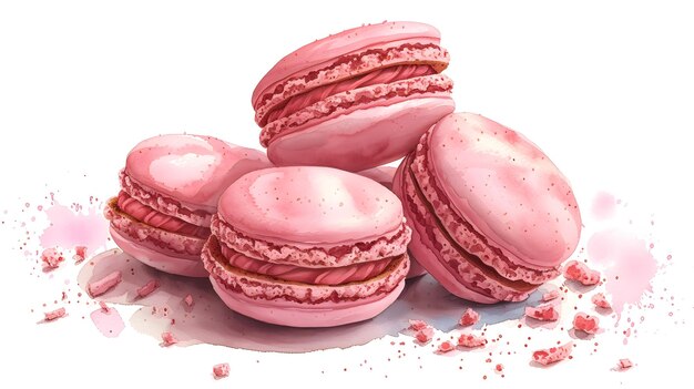 Foto delicate sweets waterverf illustratie van roze franse macarons generatieve ai