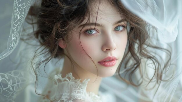 Delicate touch young woman39s portrait isolated elegance on white highresolution serene beauty highlighted soft natural light AI Generative