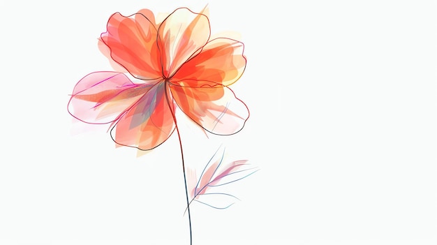 Photo delicate watercolor drawing of a flower with bright petals the flower is drawn with light pink and yellow hues