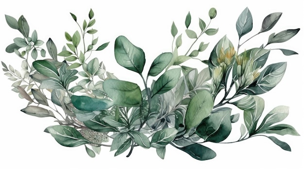 Delicate Watercolor Greenery Arrangement with CutOut Branches and Leaves