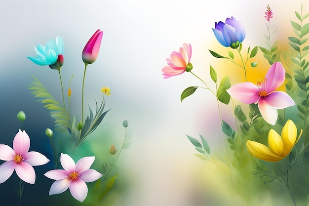 夏の野の花の繊細な水彩イラスト 春と夏の背景 生成 AI