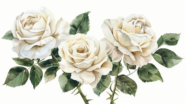 Delicate Watercolor Roses on White Generative AI