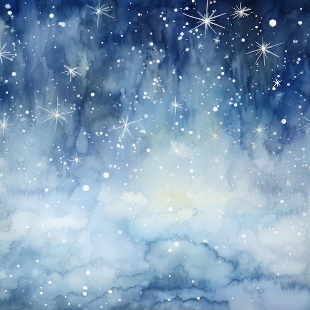 Delicate Watercolor Snowflakes Falling Against the Night Sky AI Generated