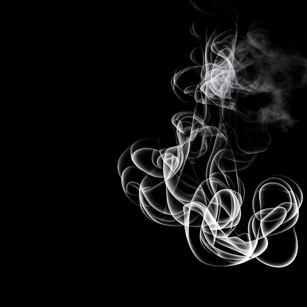 Photo delicate white cigarette smoke movement on black backdrop