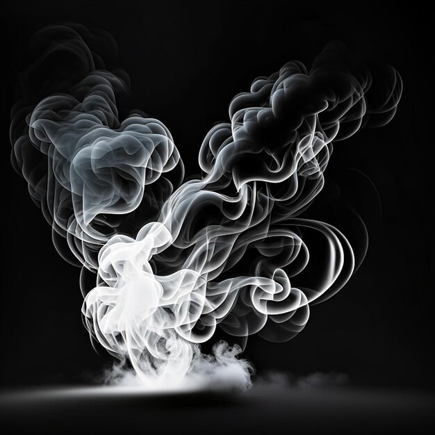 Photo delicate white cigarette smoke movement on black backdrop