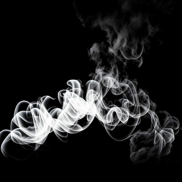 Photo delicate white cigarette smoke movement on black backdrop