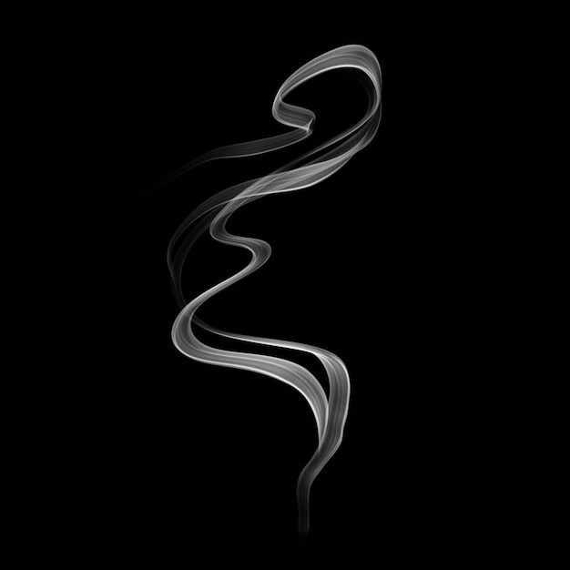 黒い背景に繊細な白いタバコの煙の波