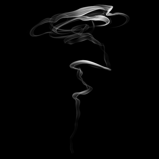 Delicate white cigarette smoke waves on black background