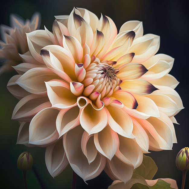 Delicate white dahlia flower on dark background Generative AI