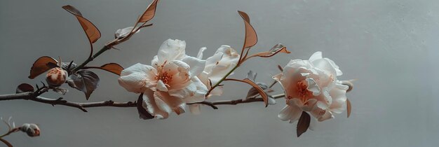 Delicate white flowers on dark moody background Macro photography with floral spring theme