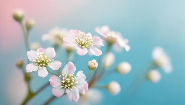 Delicate white flowers on pastel background