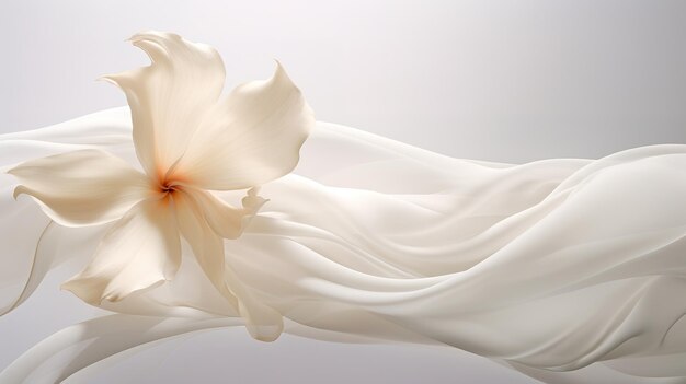 Delicate white lily on a white piece of fabric