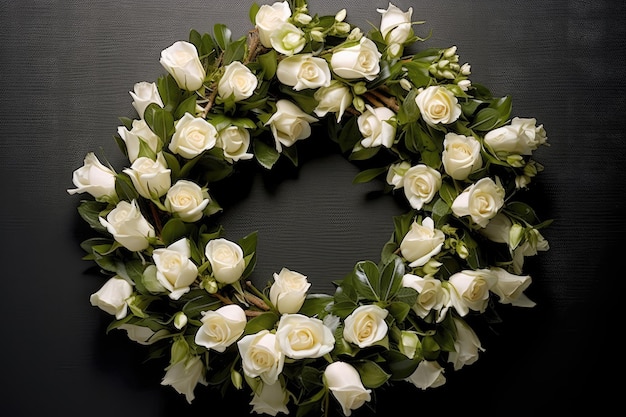 Delicate White Roses Intertwined In Graceful Wreath Formation Generative AI