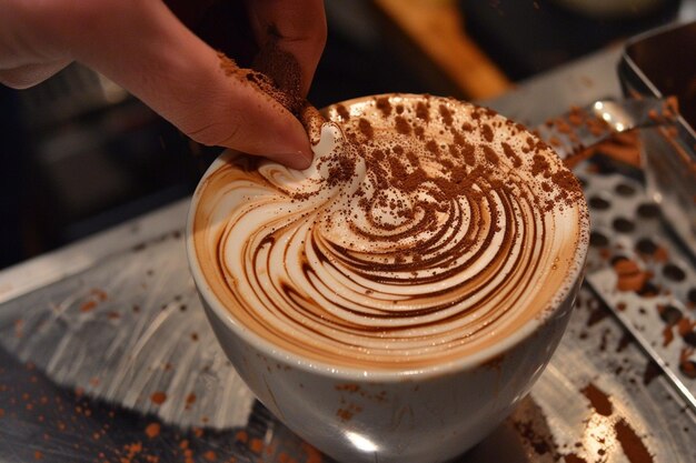 Delicate wisps of cocoa powder float down onto the generative ai