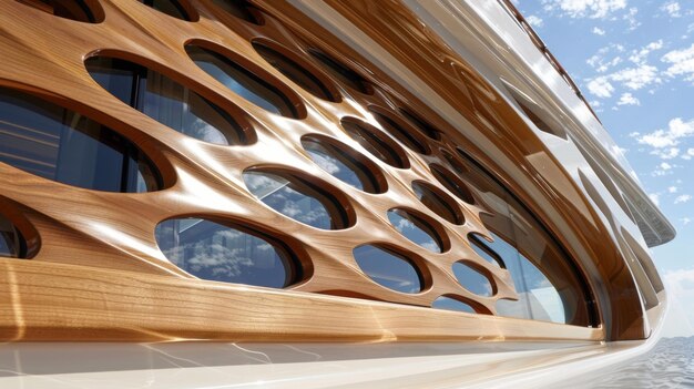 The delicate wooden lattice frames around the yachts large windows are like pieces of art themselves
