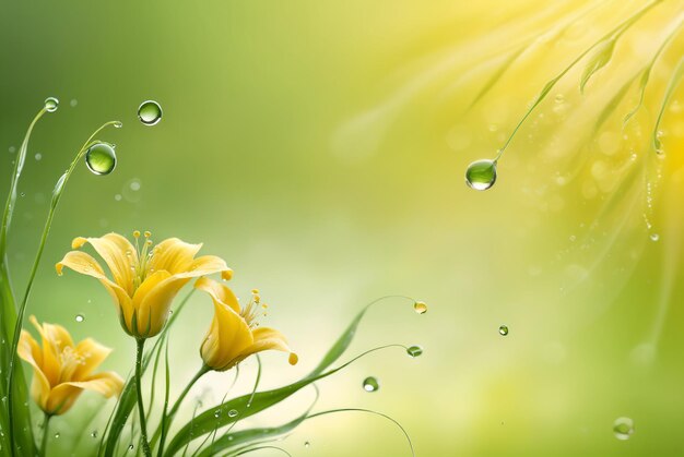 鮮やかな黄色い花と 輝く水の滴 創造的なAI