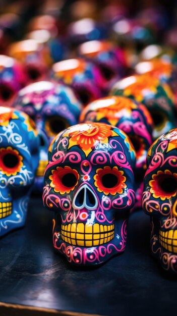 delicately crafted many sugar skull to commemorate the day of the death