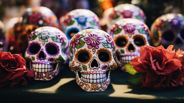 delicately crafted many sugar skull to commemorate the day of the death