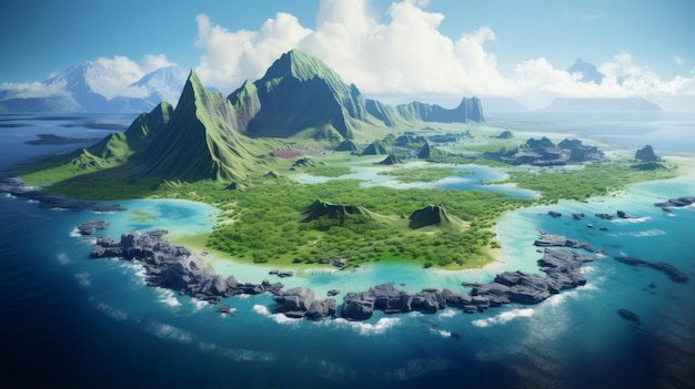 Деликатно изображенный ландшафт тропического острова в 8k разрешении