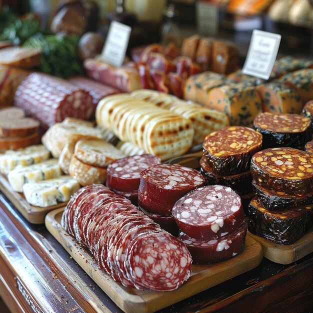 Photo delicatessen counter slices gourmet choices in business of specialty foods