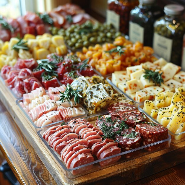 Photo delicatessen counter slices gourmet choices in business of specialty foods