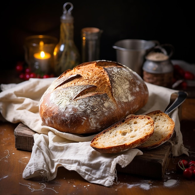 Delicioous sourdough bread cinematic elegant and dramatic