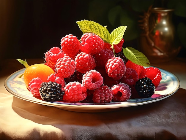 Deliciosas Frambuesas en un plato