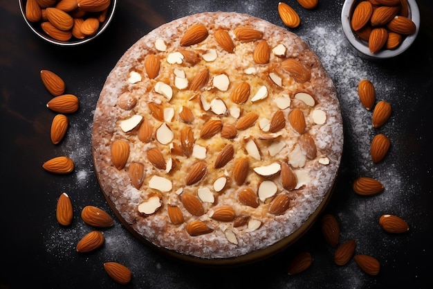 Delicious Almond Homemade Cake with Sliced Almonds Topping Generative AI