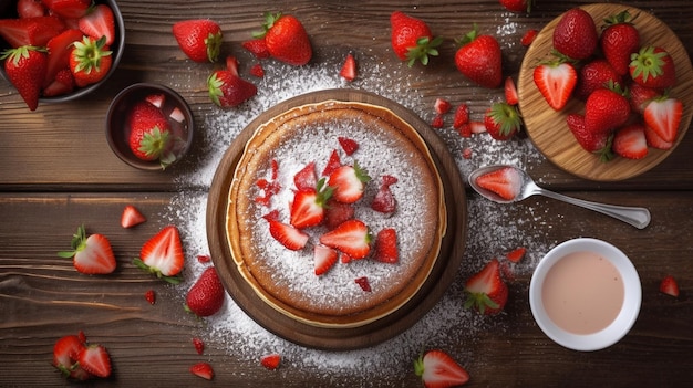 Delicious american pancakes with powdered sugar