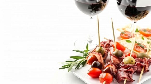 Foto delizioso aperitivo per vino su sfondo bianco generativo ai