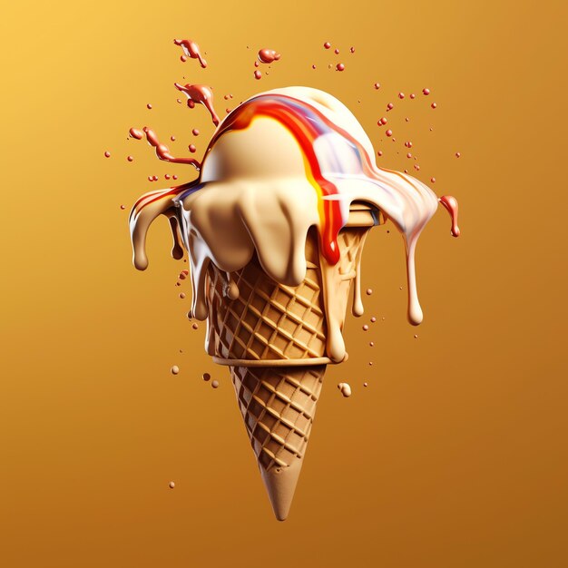 Foto delizioso gelato appetitoso con gelato colorato che si scioglie