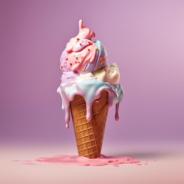 Delicious appetizing ice cream with colorful melting ice cream