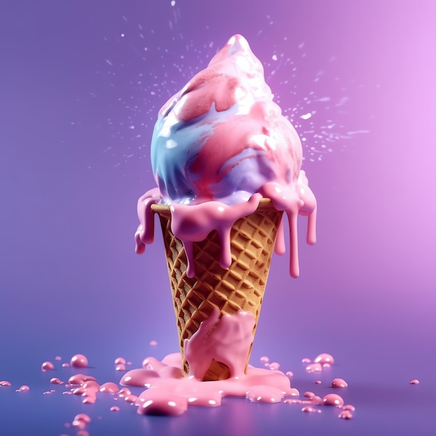 Delicious appetizing ice cream with colorful melting ice cream