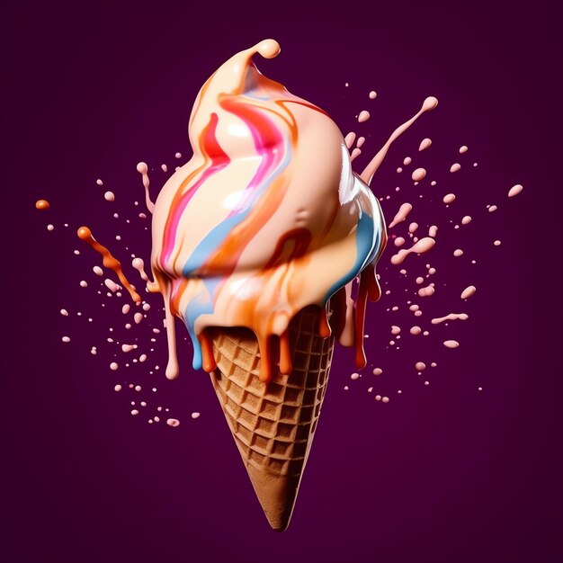 Delicious appetizing ice cream with colorful melting ice cream