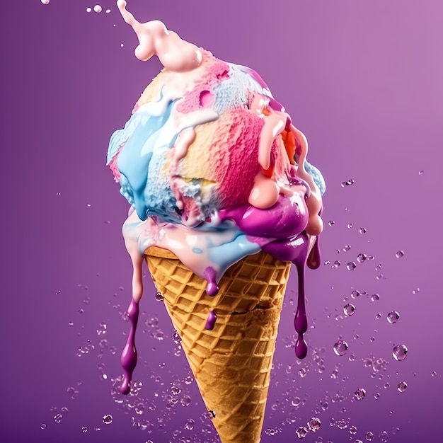 Delicious appetizing ice cream with colorful melting ice cream