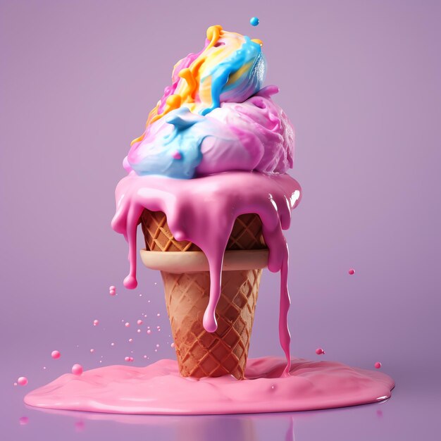 Delicious appetizing ice cream with colorful melting ice cream