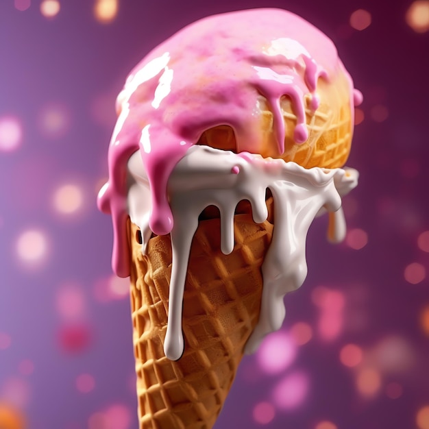 Delicious appetizing ice cream with colorful melting ice cream