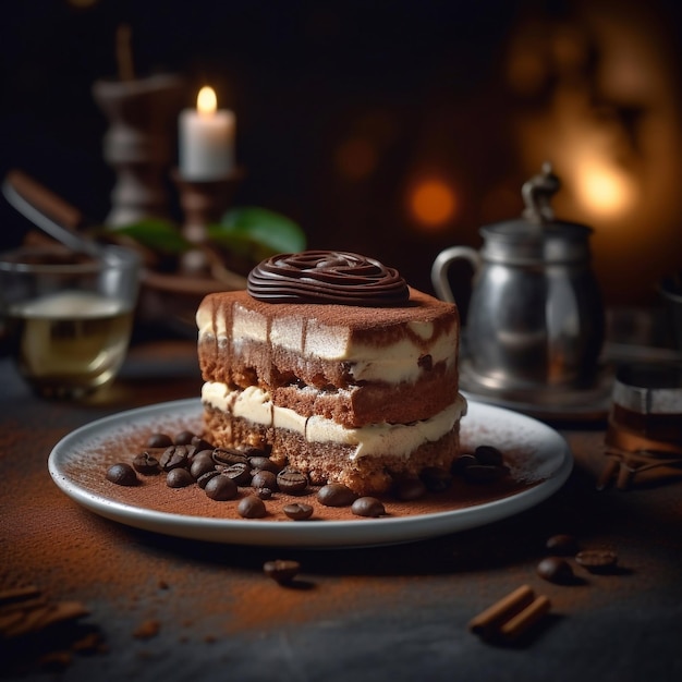 Delicious appetizing tiramisu cake with savoiardi sticks and coffee cream World famous dessert Generative AI