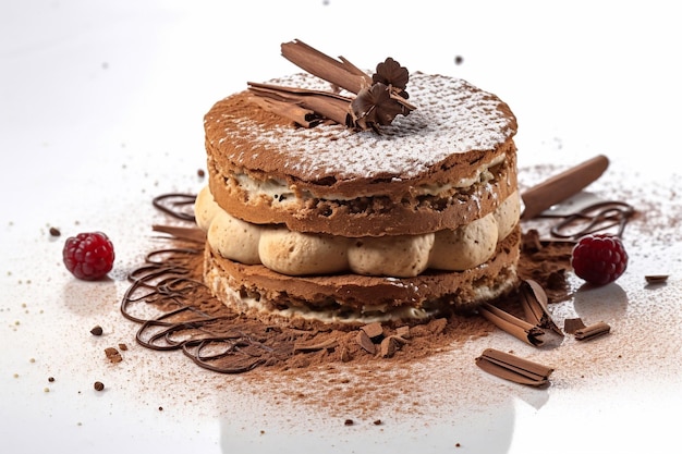 Delicious appetizing tiramisu cake with savoiardi sticks and coffee cream World famous dessert Generative AI