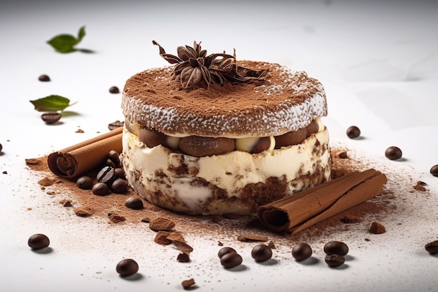 Delicious appetizing tiramisu cake with savoiardi sticks and coffee cream World famous dessert Generative AI