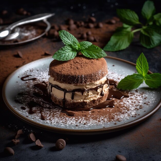 Delicious appetizing tiramisu cake with savoiardi sticks and coffee cream World famous dessert Generative AI