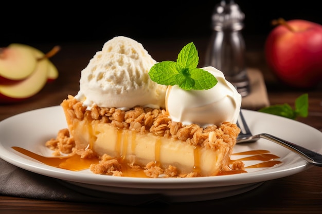 Delicious apple crumble with ice cream