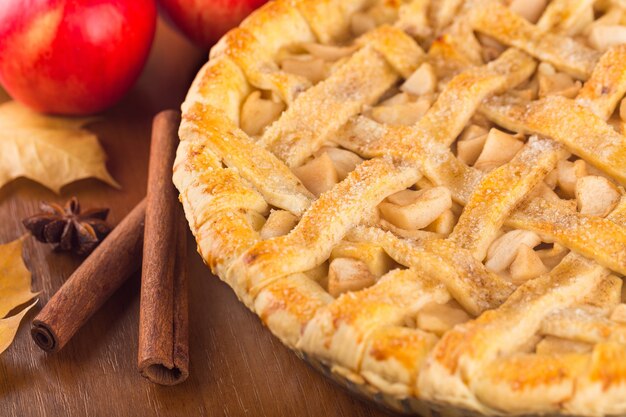 Photo delicious apple pie, close-up