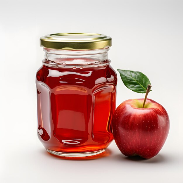 The delicious apples were jammed and stored in transparent jars