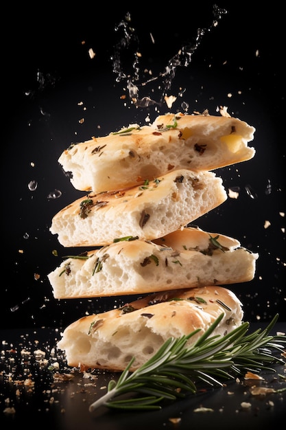 매혹적인 생성 AI 이미지에 신선한 허브와 향신료가 곁들여진 맛있는 향기로운 빵